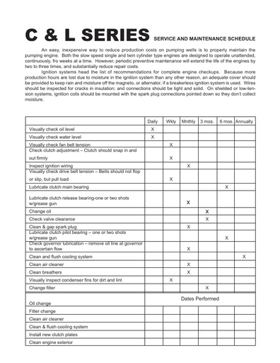 C & L Series Maintenance Schedule